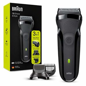 Braun Series 3 Afeitadora Eléctrica Hombre 3 en 1 Shave&Style, Máquina de Afeitar Barba con Recortadora de Precisión, 5 Peines, 300 BT, Negro
