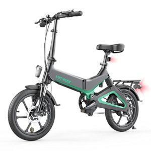 HITWAY Bicicleta eléctrica GEARSTONE, Ligera, 250 W, Plegable, eléctrica, con Asistencia de Pedal, con batería de 7,5 Ah, 16 Pulgadas, para Adolescentes y Adultos… (Verde Negro)