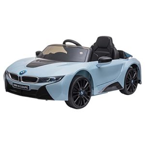 HOMCOM Coche Eléctrico BMW I8 Coupe con Licencia para Niños de +3 Años Batería 6V Control Remoto y Manual con Música MP3 Bocina y Faros 115x72,5x46 cm Azul