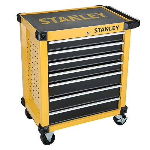 STANLEY STMT1-74306 - Carro metálico para taller, 7 cajones, Carga de 300kg, Ruedas giratorias, Color Amarillo, talla única